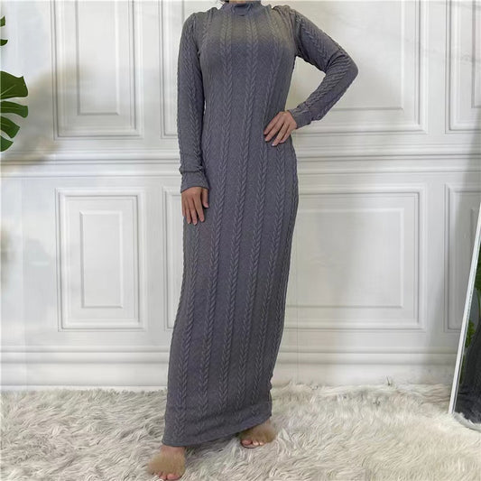 MS207#Muslim solid color knitted bottomed dress