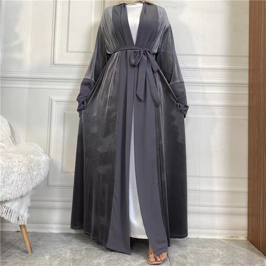 MS214#Muslim velvet solid color dress gown