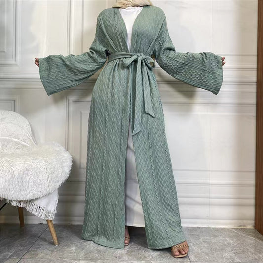 MS213#Muslim knitted solid color dress gown