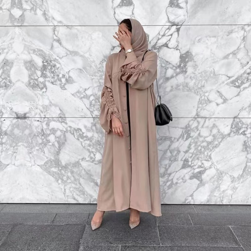 MS219#Muslim solid color cardigan dress