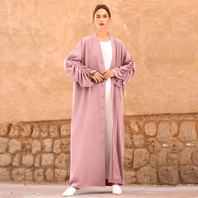 MS219#Muslim solid color cardigan dress