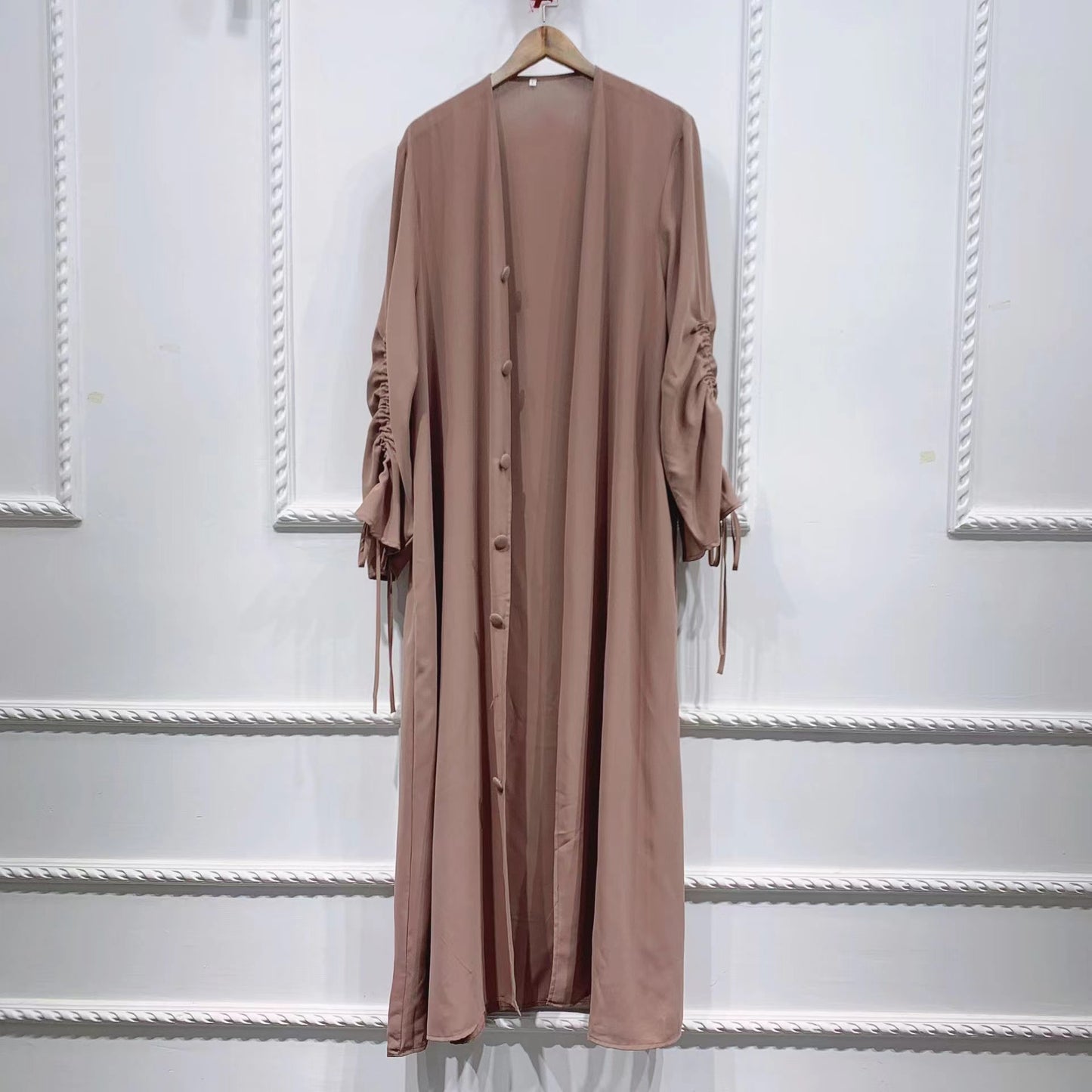 MS219#Muslim solid color cardigan dress