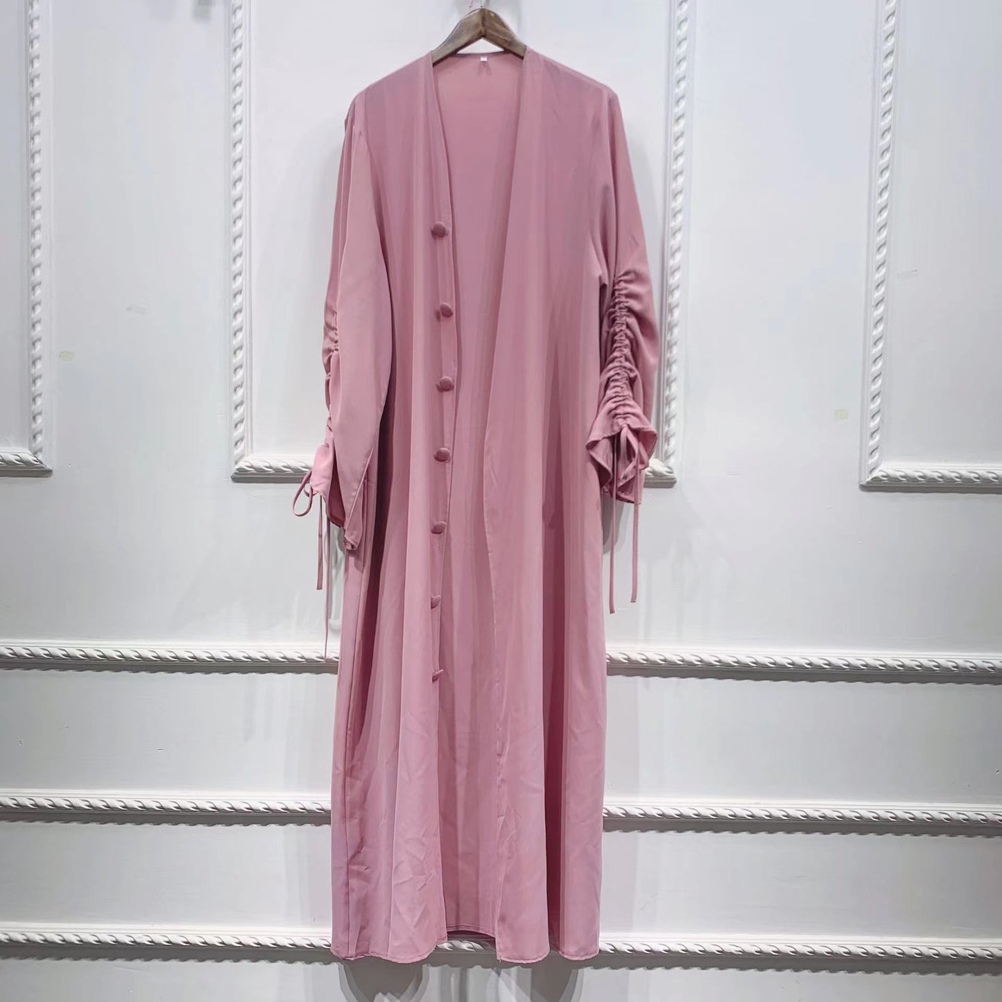 MS219#Muslim solid color cardigan dress