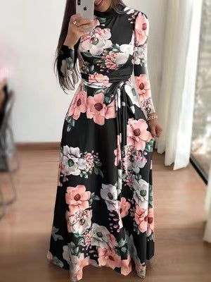 MS220#Casual printed lace up dress