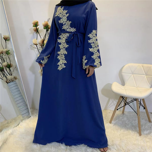 MS223#Muslim fashion lace beaded dress