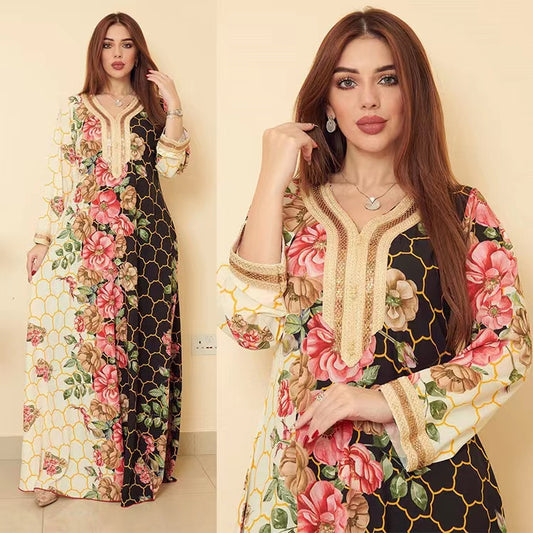 MS243#Muslim women's printed dress gown