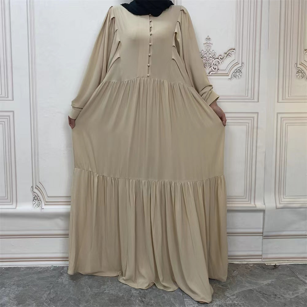 MS264#Muslim loose button dress