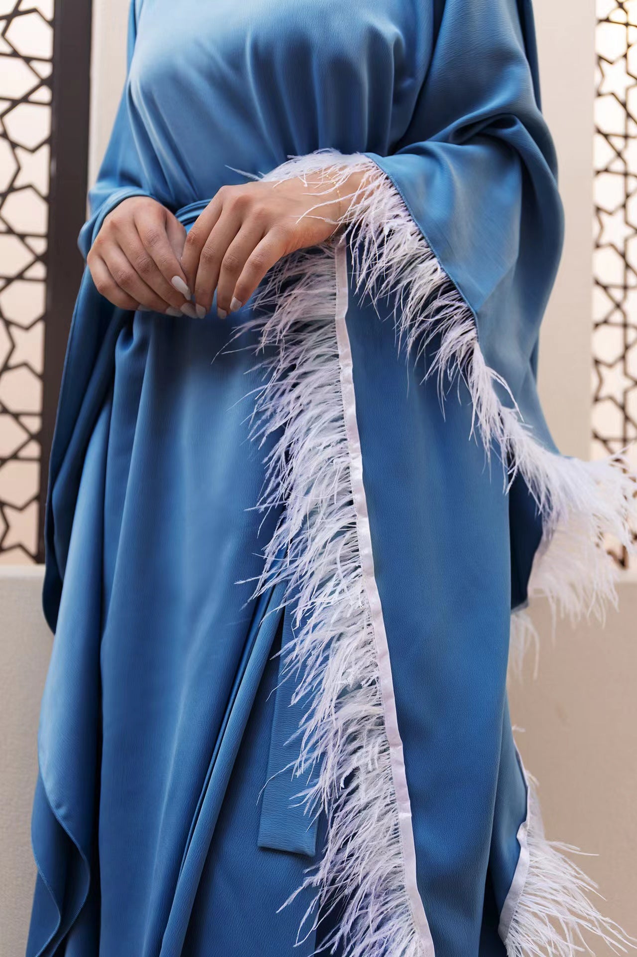 MS273#Muslim Women's Bat Sleeve Feather Dress