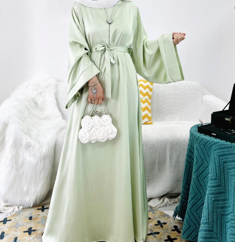 MS024#Modest fashion shiny satin abaya (No pockets) (Satin)