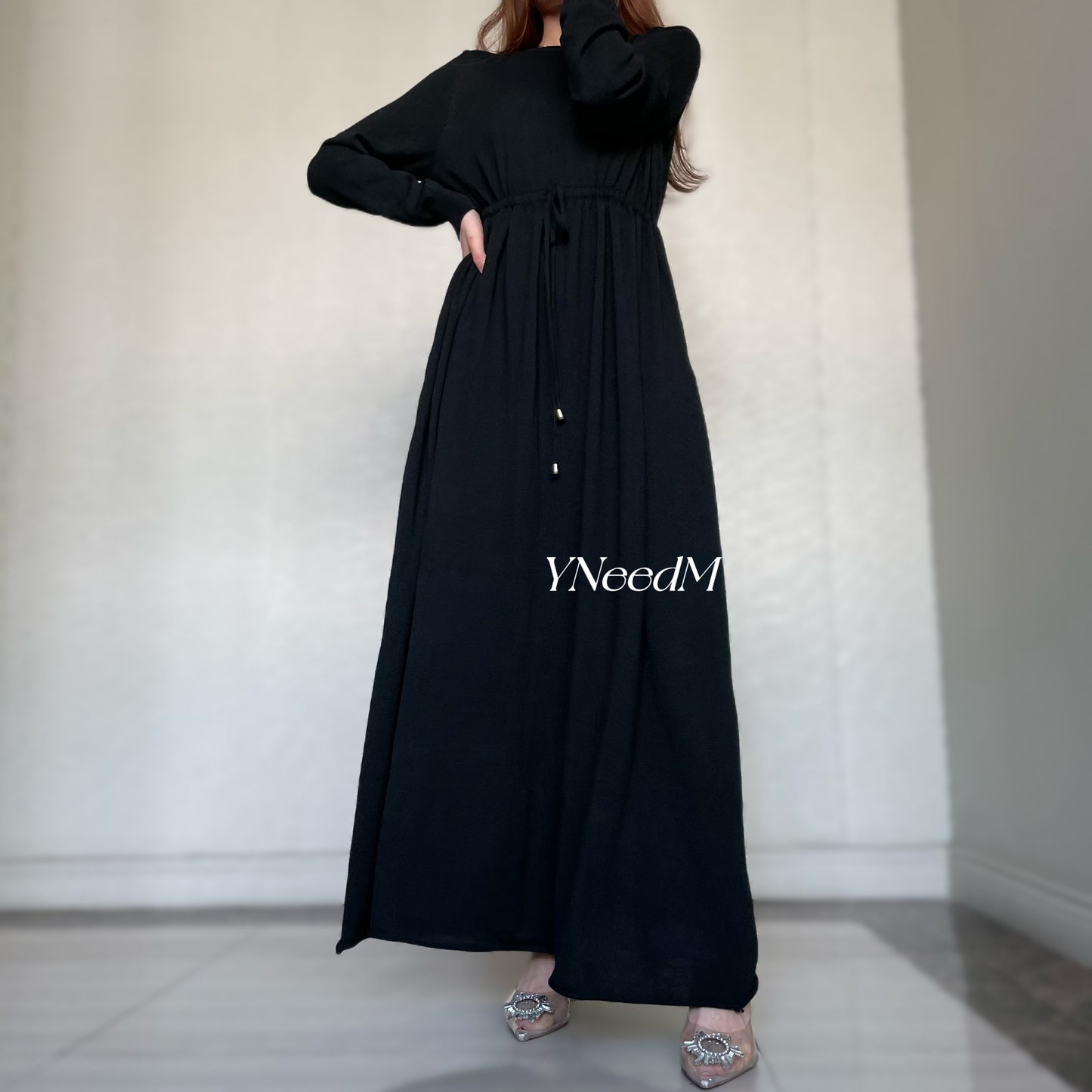 MS279#Muslim solid knitted dress