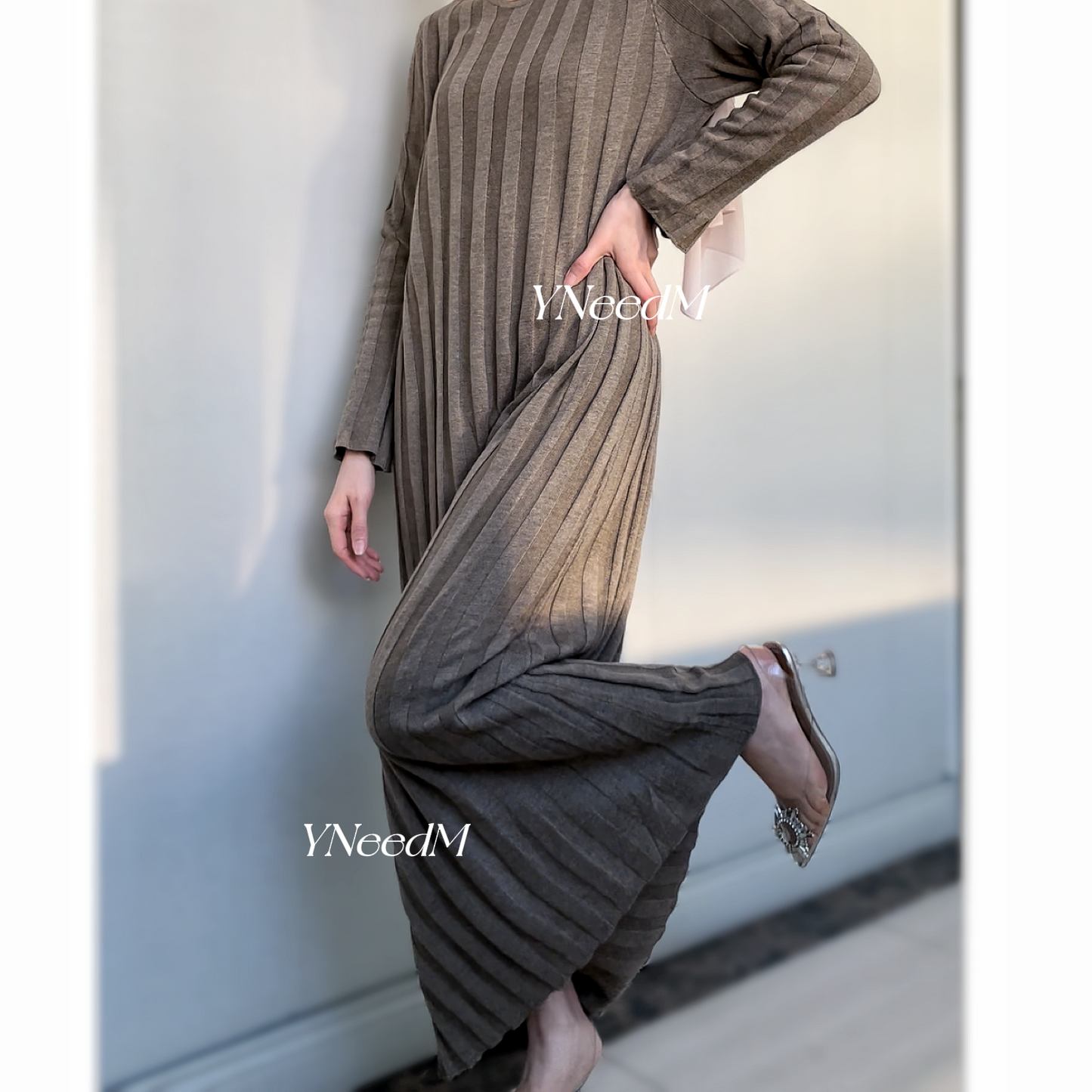 MS282#Muslim solid knitted dress