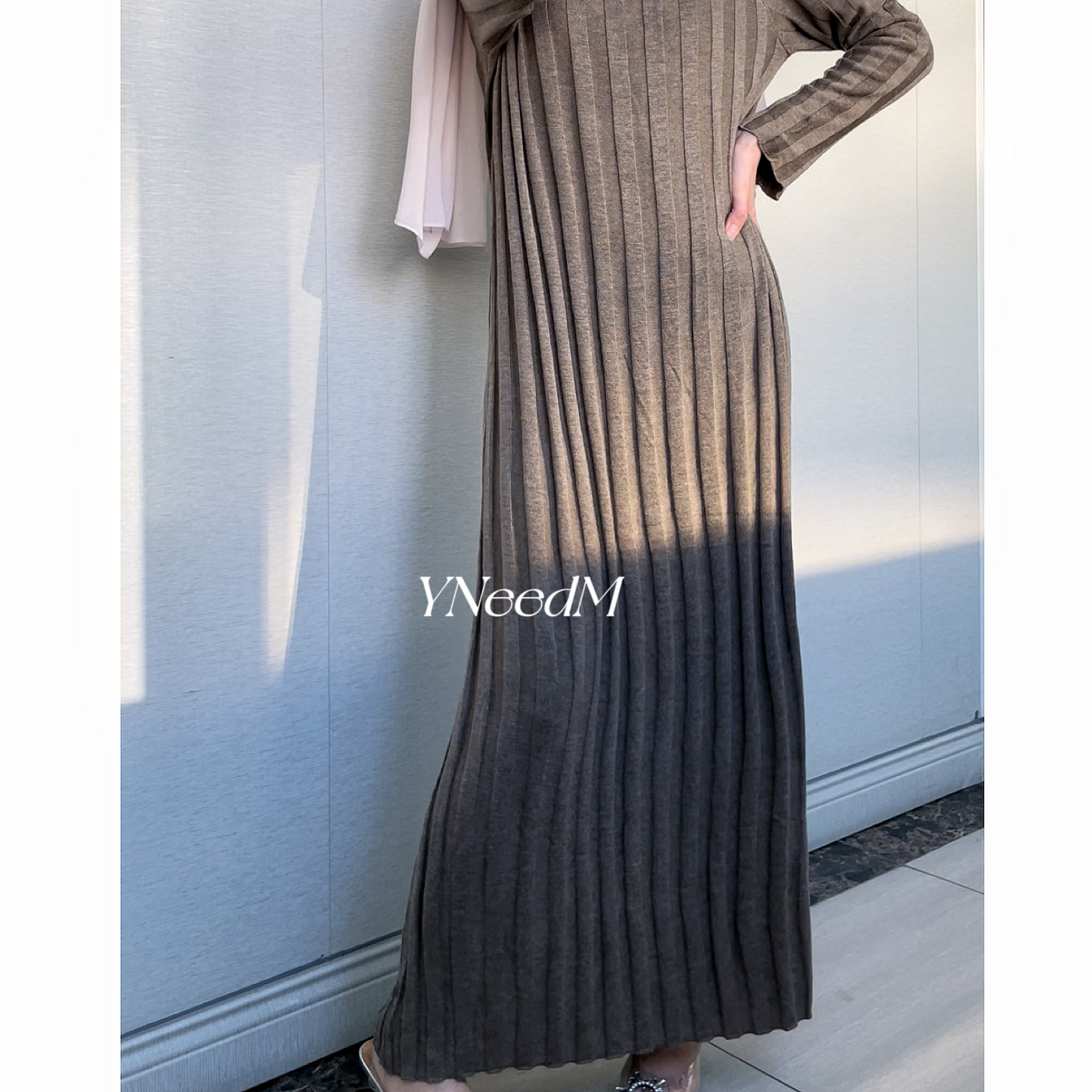 MS282#Muslim solid knitted dress