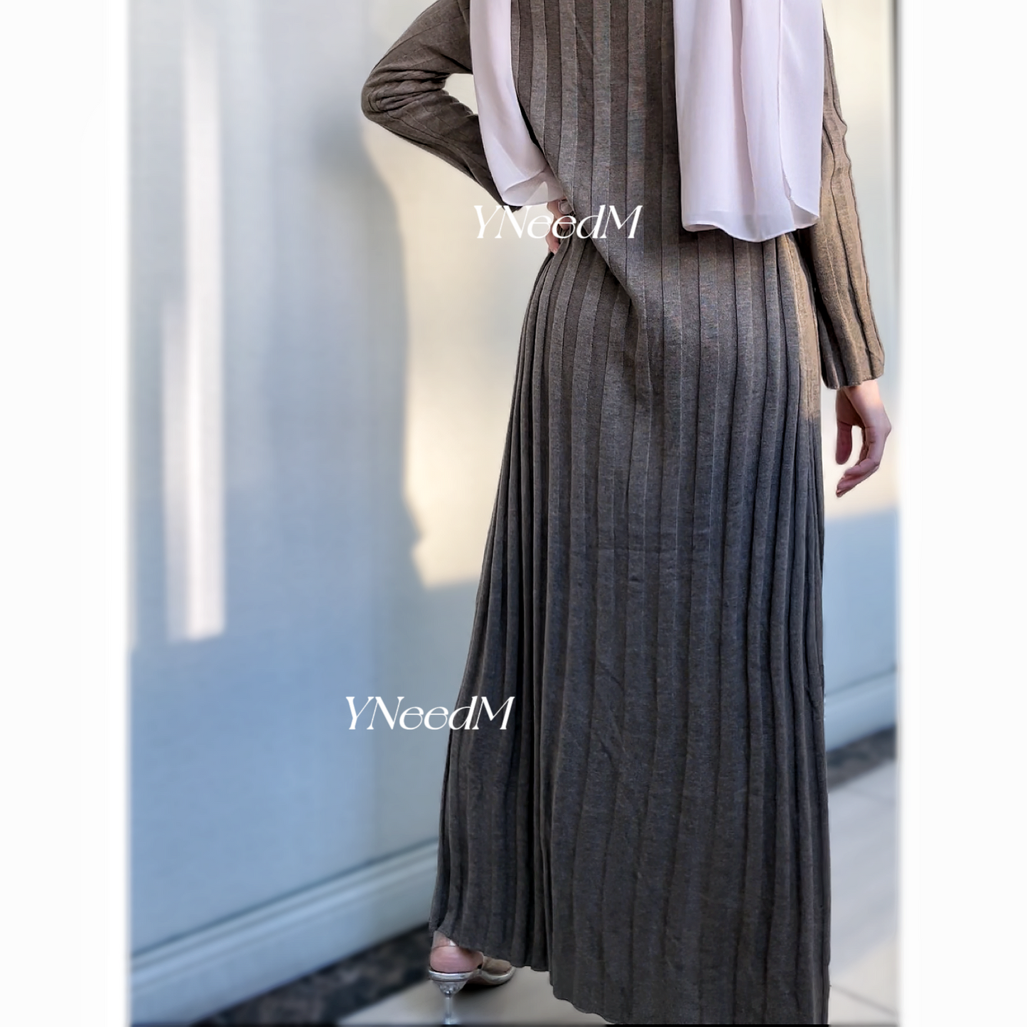 MS282#Muslim solid knitted dress