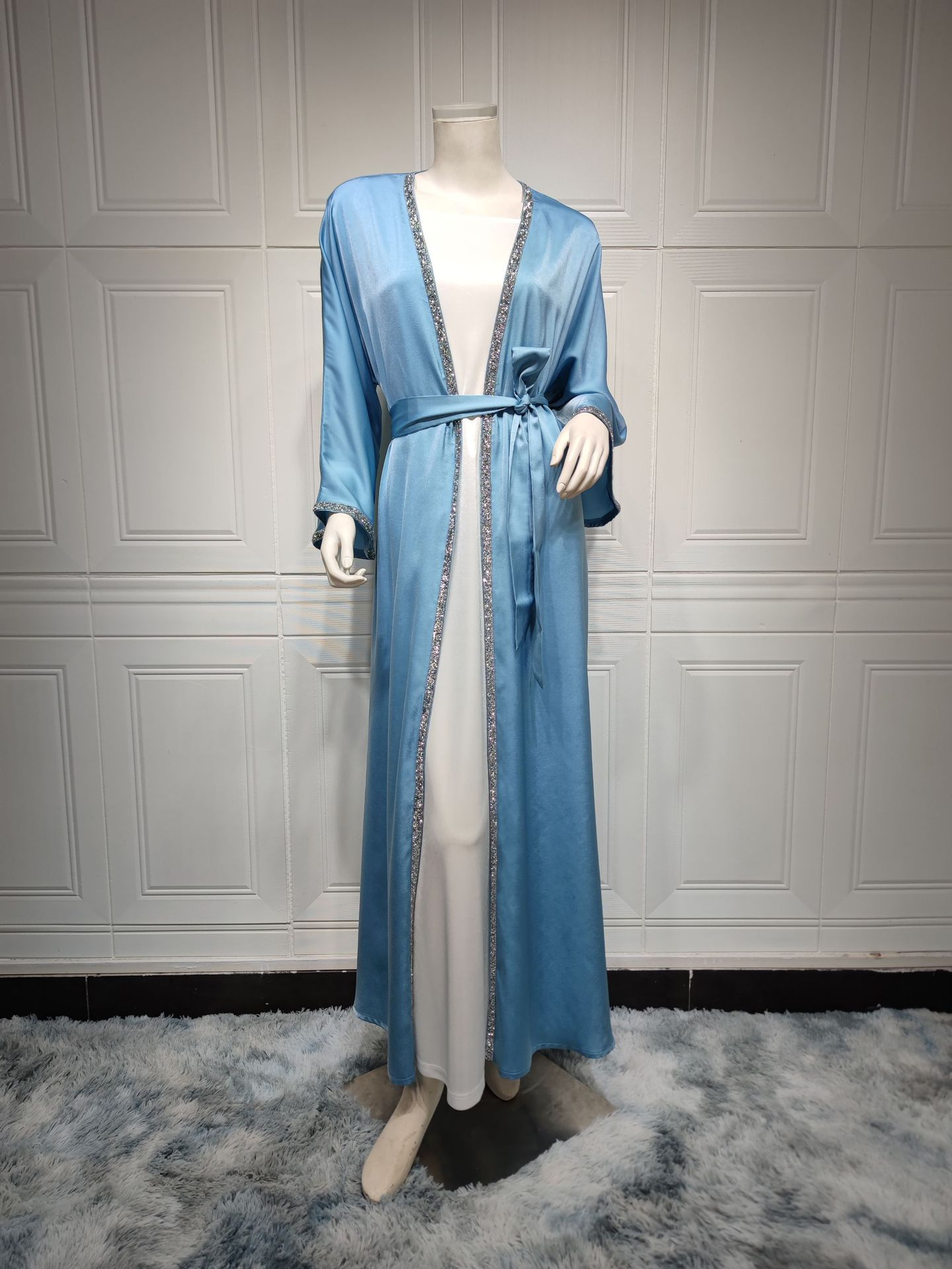 MS318#Moderate fashion satin cardigan robe