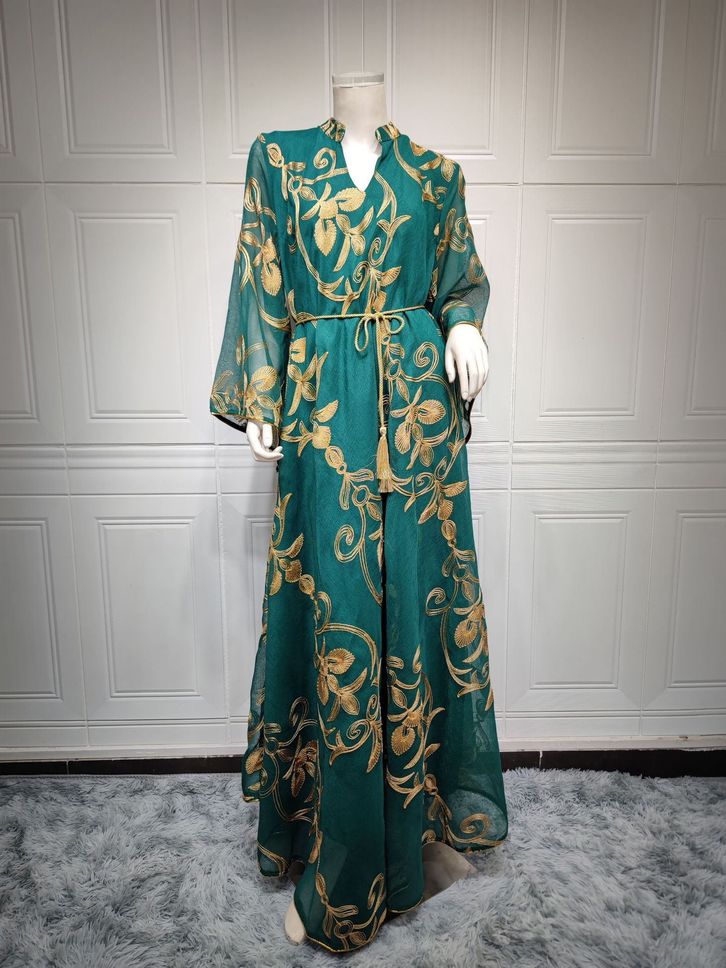 MS308# Arab Dubai embroidery mesh dress European Muslim party dinner fashion evening dress