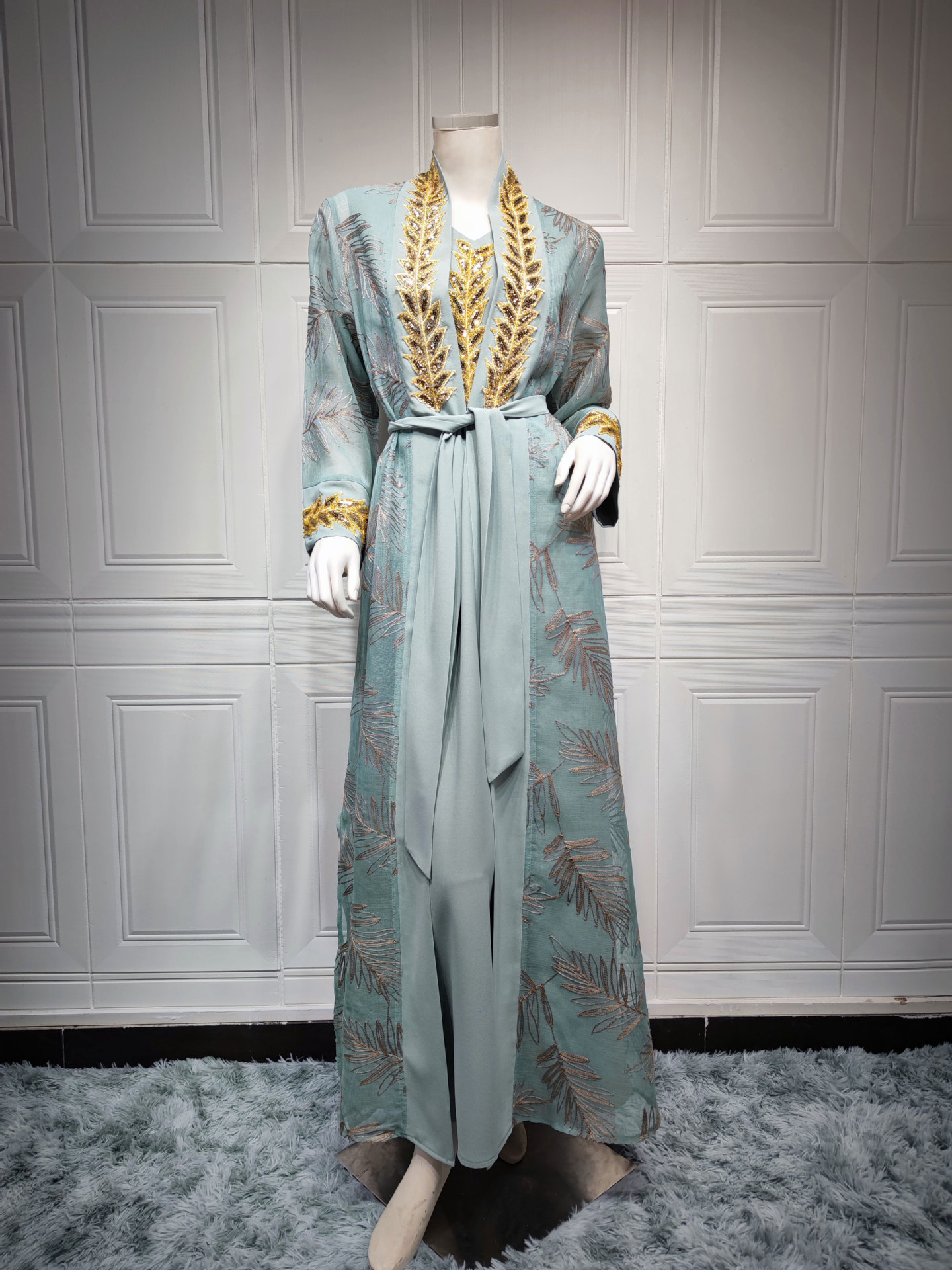 MS306# Muslim Dubai Arabian Dress Evening gown lace-up skirt suit robe