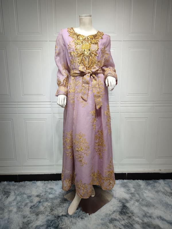 MS315#Embroidered Dress Muslim Party Dinner Robe