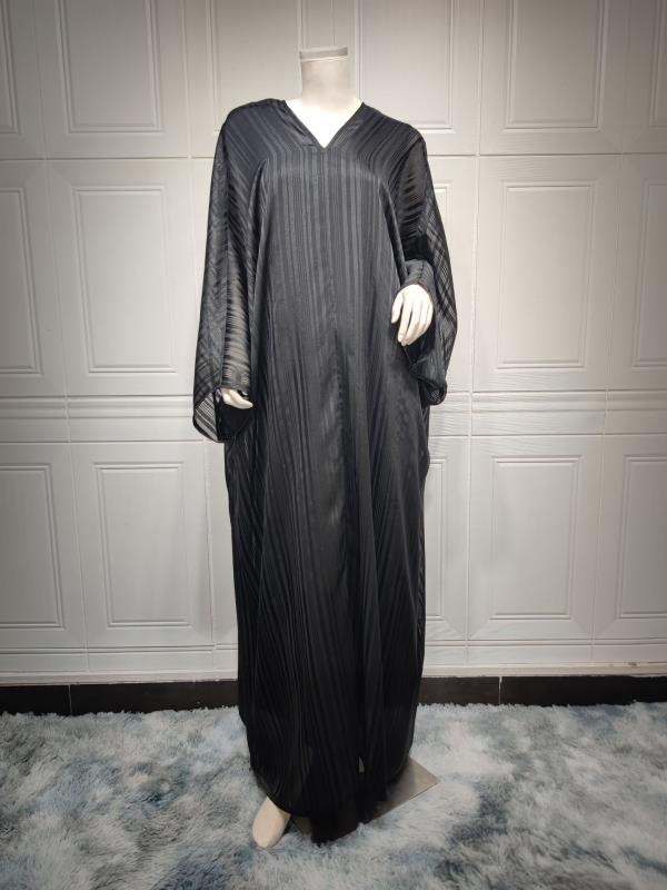 MS317#Muslim Abaya Fashion Dress Black Robe Shiny Jacquard Robe Two Piece Set